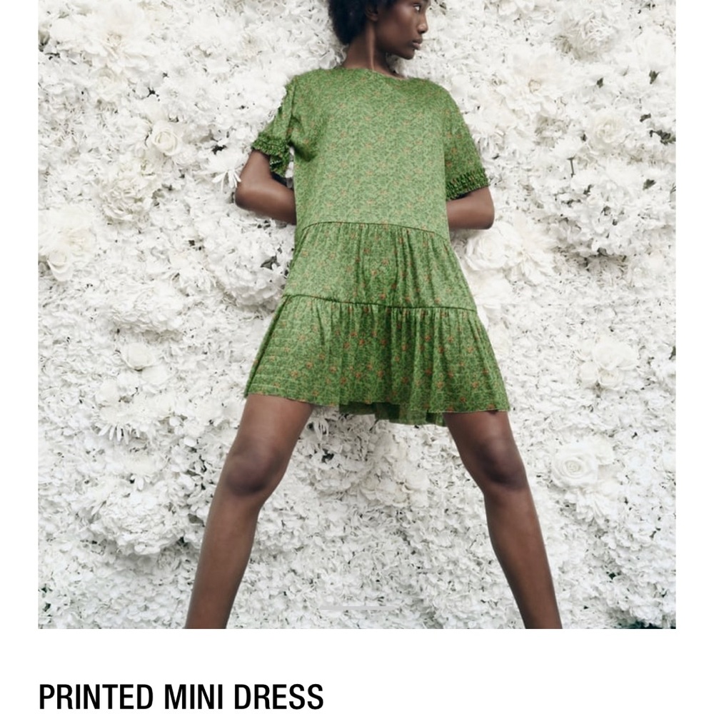 Zara Green Printed Mini Dress
